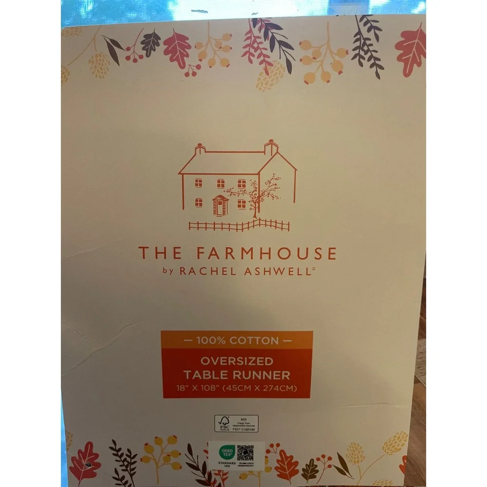 Farmhouse Rachel Ashwell Pumpkin Damask Table Runner‎ Fall Decor 18x108